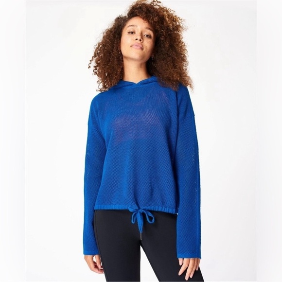 SWEATY BETTY Wimbledon Mesh Knitted Hoody Coverup Size Medium Blue Resortwear - Picture 1 of 13